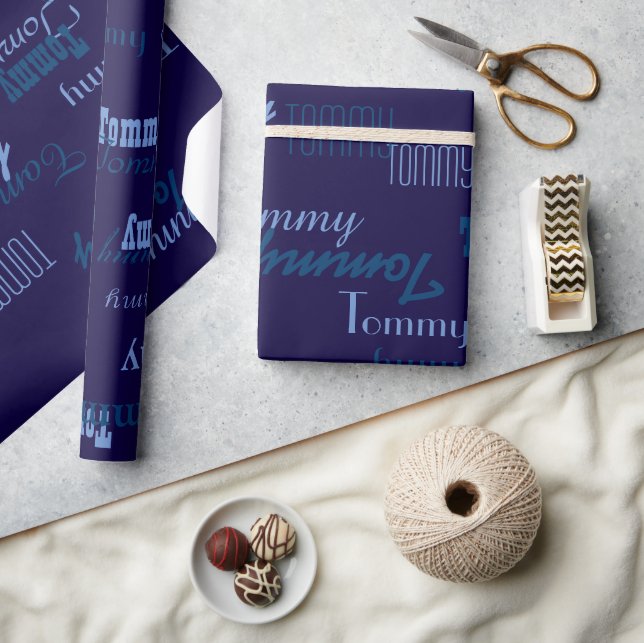 Blue personalised name wrapping paper (Crafts)