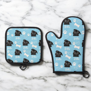 Blue Personalised Pet Photo Dog Lover Instagram Oven Mitt & Pot Holder Set