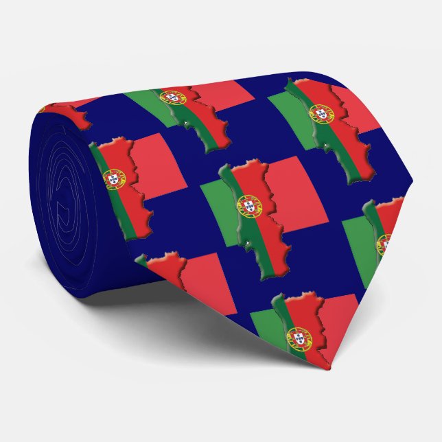 Blue Personalised PORTUGAL FLAG Monogram Neck Tie (Rolled)