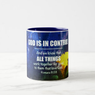 Blue Personalised ROMANS 8:28 Christian Two-Tone Coffee Mug