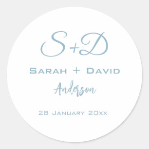 Blue Personalised Wedding,Bridal Shower,Engagement Classic Round Sticker