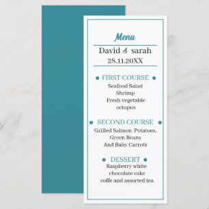 Blue Personalised Wedding Dinner Menu