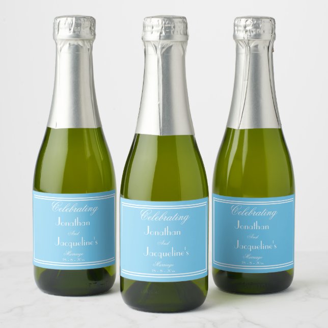 Blue Personalised Wedding Mini Sparkling Wine Labe Label (Bottles)