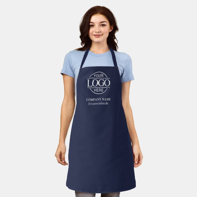 Blue Personalized Apron with Logo Custom Uniform (Worn)