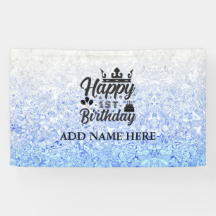 Blue Personalized "Happy First Birthday" Banner
