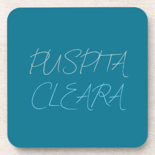 Blue Personalized Name Modern Minimalist Design Coaster
