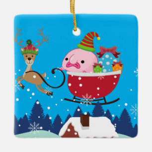 Blue Personalized Santa Blobfish Ceramic Ornament