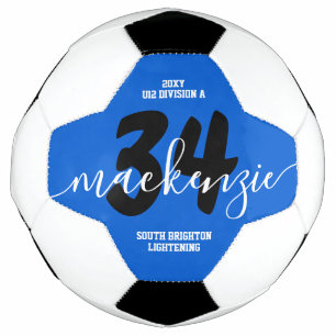 Blue Personalized Team Colors Name Jersey Number Soccer Ball