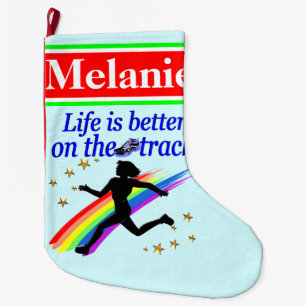 BLUE PERSONALIZED TRACK & FIELD CHRISTMAS STOCKING
