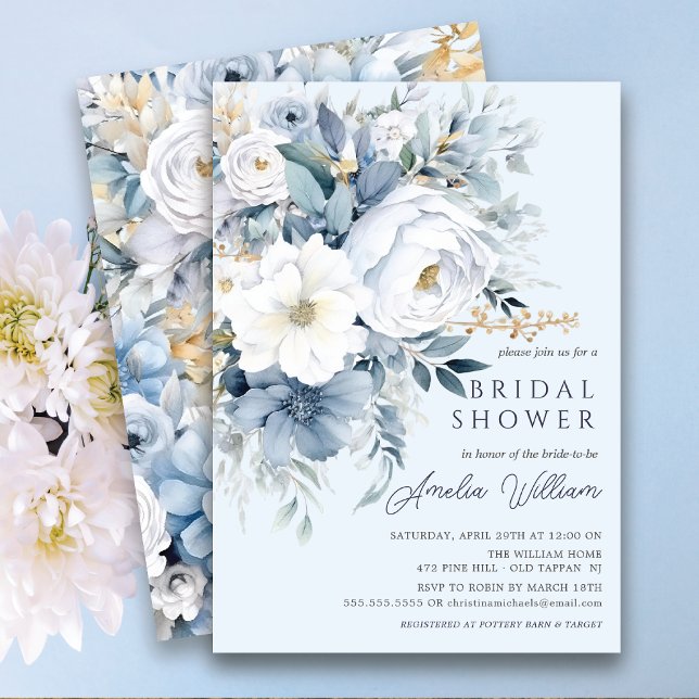 Blue Petal Bridal Shower Invitation (Creator Uploaded)