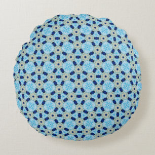 Blue Petal Harmony Round Pouf Cushion