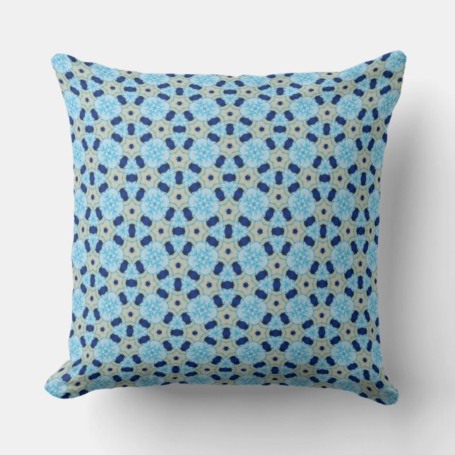 Blue Petal Harmony Throw Pillow (Front)