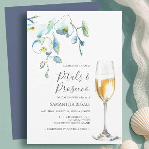 Blue Petals and Prosecco Bridal Shower Invitations