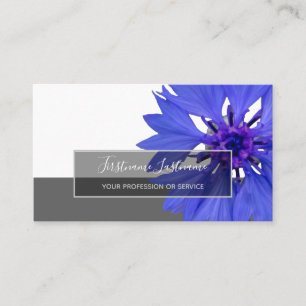 Blue petals cornflower blossom grey rectangle busi business card