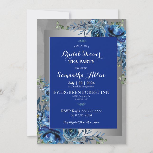 Blue Petals of Love: Join Us for a Bridal Shower Invitation (Front)