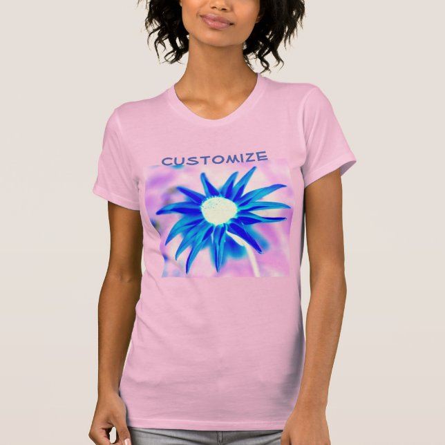 Blue petals on pink design  T-Shirt (Front)