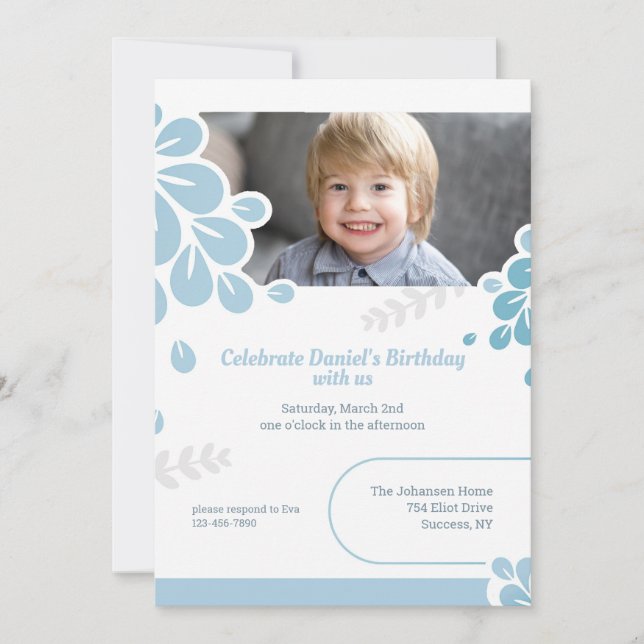 Blue Petals Photo Invitation (Front)