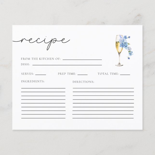 Blue Petals & Prosecco Bridal Shower Recipe Cards (Front)