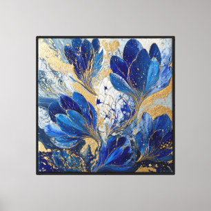 Blue Petals with Gold Veins – Abstract Wall Art