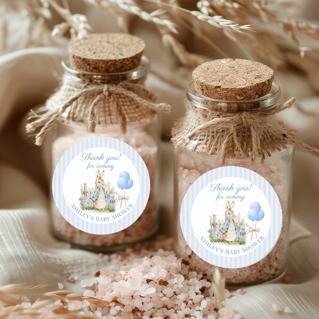 Blue Peter Rabbit Baby Shower Boy Thank you Favour Classic Round Sticker (Creator Uploaded)