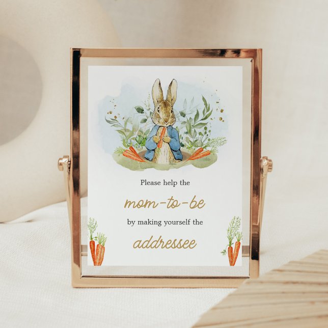 Blue Peter Rabbit Baby Shower Envelope Station Poster (Rustic Boy Peter Rabbit Baby Shower Envelope Station Sign)