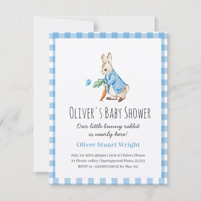 Blue peter rabbit baby shower invitation cute (Front)