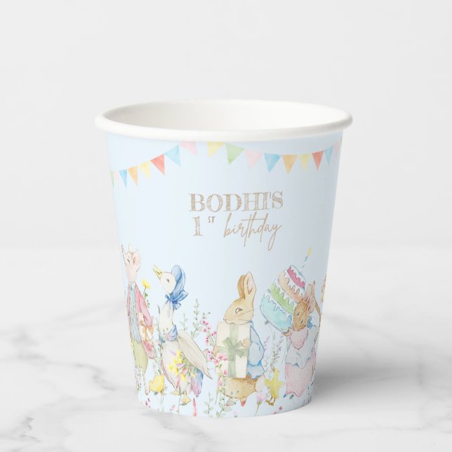 Blue Peter the Rabbit First Birthday Paper Cups (Front)