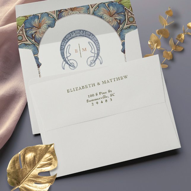 Blue Petunia Art Nouveau Vintage Envelope (Creator Uploaded)