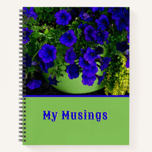 BLUE PETUNIAS IN GREEN POT NOTEBOOK