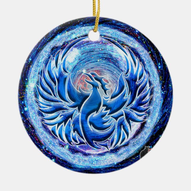Blue Phoenix Ceramic Tree Decoration (Front)