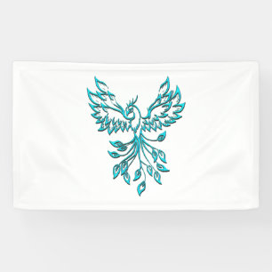 Blue Phoenix Rises on White Banner