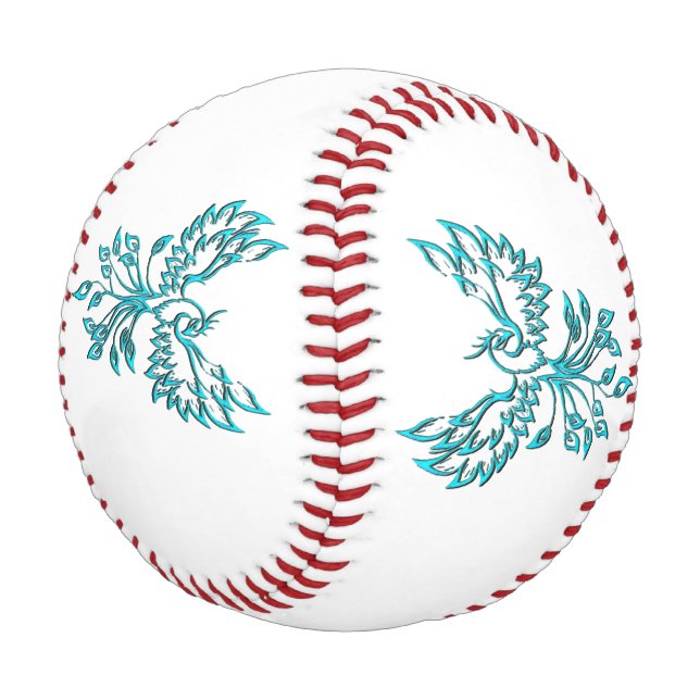 Blue Phoenix Rises on White Baseball (Angled)