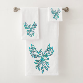 Blue Phoenix Rises on White Bath Towel Set