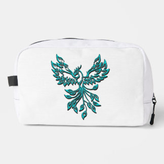 Blue Phoenix Rises on White Dopp Kit
