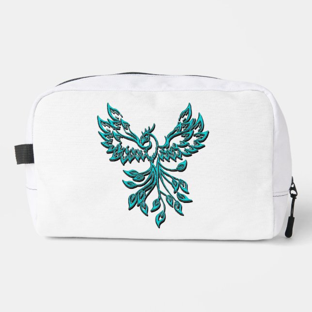 Blue Phoenix Rises on White Dopp Kit (Front)