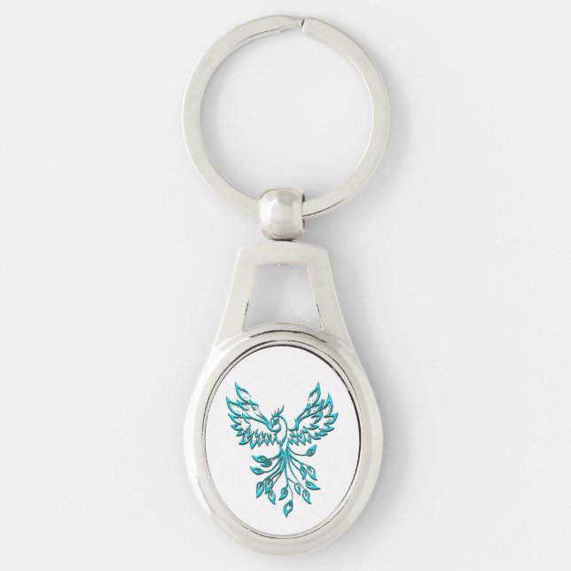Blue Phoenix Rises on White Key Ring (Front)