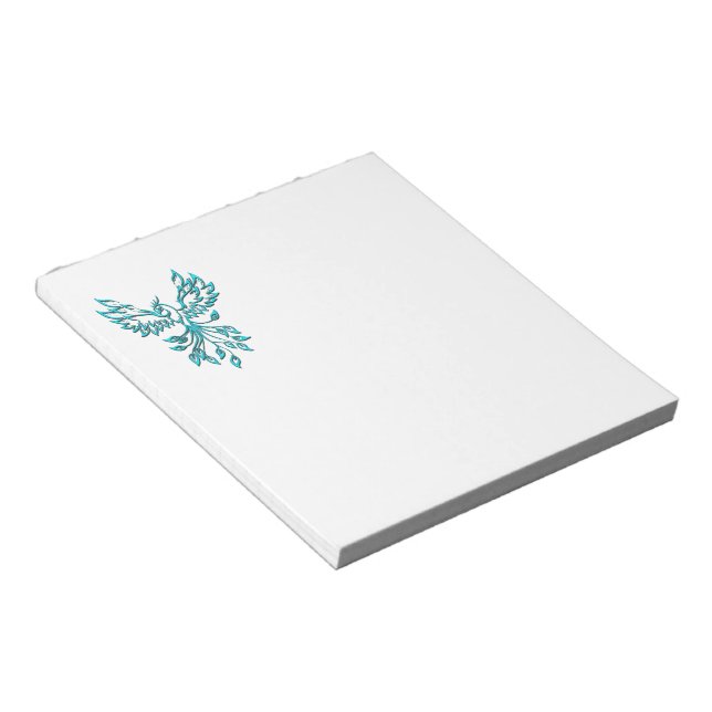 Blue Phoenix Rises on White Notepad (Angled)