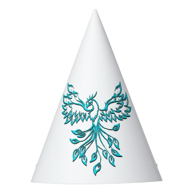 Blue Phoenix Rises on White Party Hat (Front)