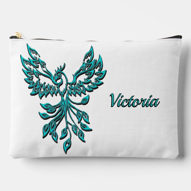 Blue Phoenix Rises on White Personal Accessory Pouch (Front)
