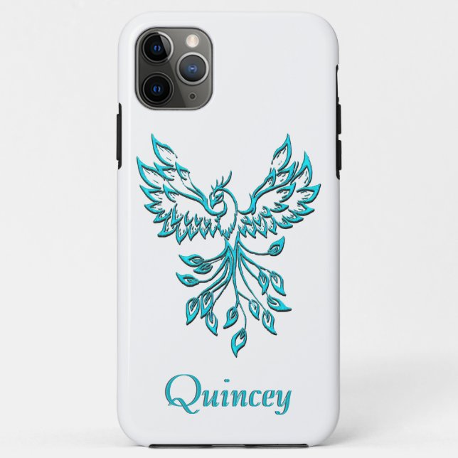 Blue Phoenix Rises on White Personal Case-Mate iPhone Case (Back)