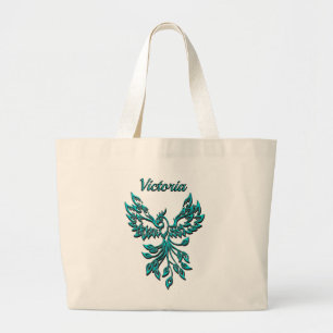 Blue Phoenix Rises on White Personal Large Tote Bag