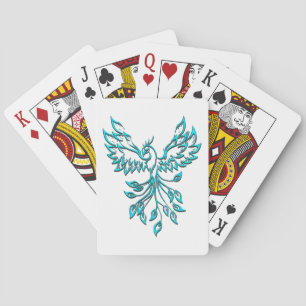 Blue Phoenix Rises on White Playing Cards