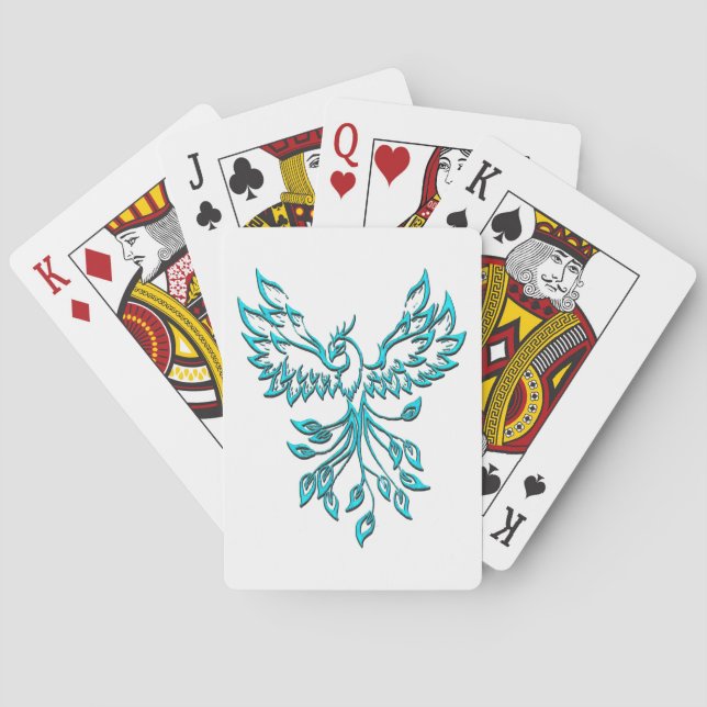 Blue Phoenix Rises on White Playing Cards (Back)