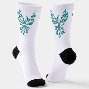 Blue Phoenix Rises on White Socks