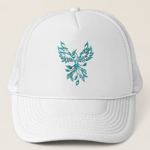 Blue Phoenix Rises on White Trucker Hat