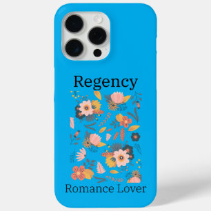 Blue phone case with peach and pink flowers