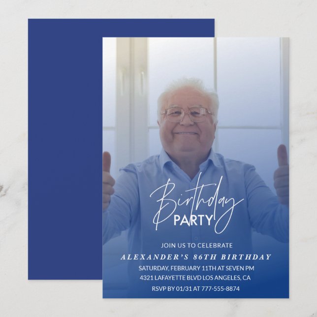 Blue Photo 86th birthday party invitation (Front/Back)