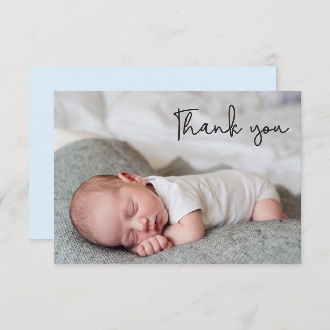 Blue Photo Baby Boy Shower Stylish Thank you (Front/Back)