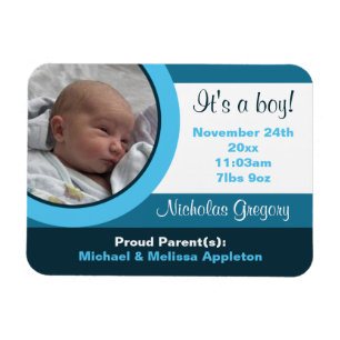 Blue Photo Birth Announcement Flex Flat Magnet