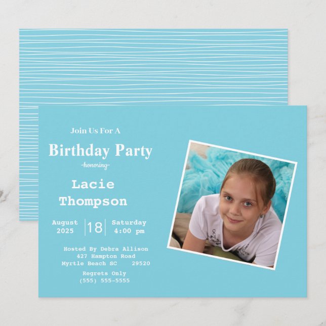 Blue Photo Birthday  Invitation (Front/Back)